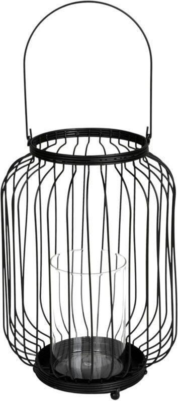 Buri - Metall-Laterne mit Glaseinsatz Hängelampe Kerzenhalter Glaslaterne Kerzenständer - schwarz