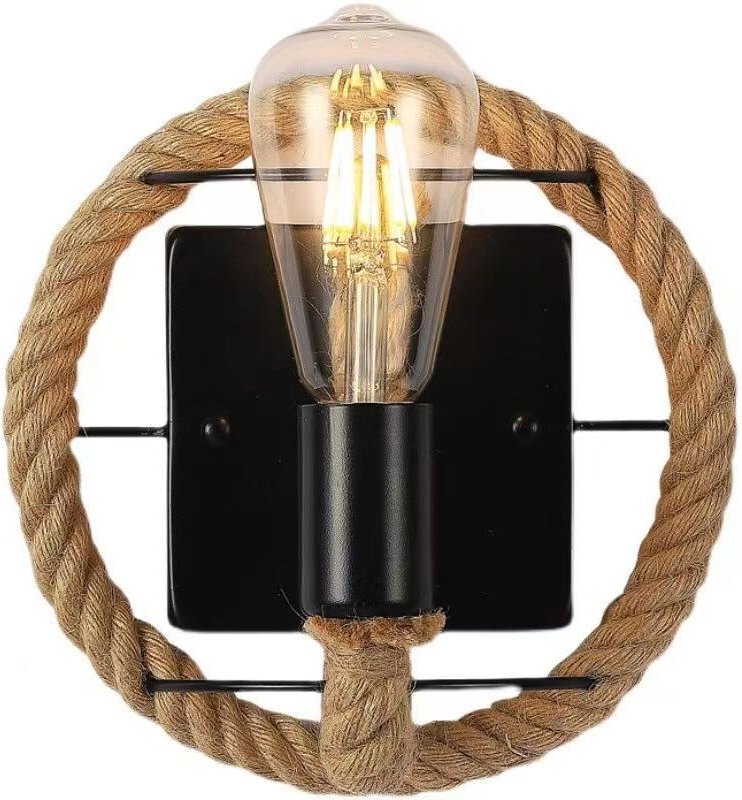 Amerikanische Retro Hanfseil Wandlampe Industrielle Eisenlampe für Bar Loft Restaurant Korridor Balkon ohne Glühbirnen
