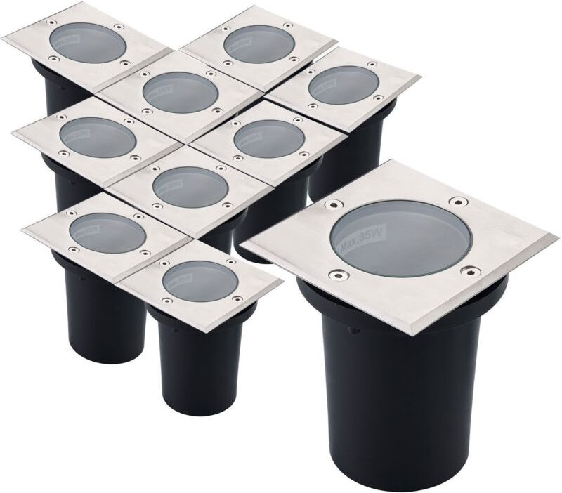 Set mit 10 Einbaustrahlern IP67 canyon Quadratisch geschliffener Edelstahl 304 GU10