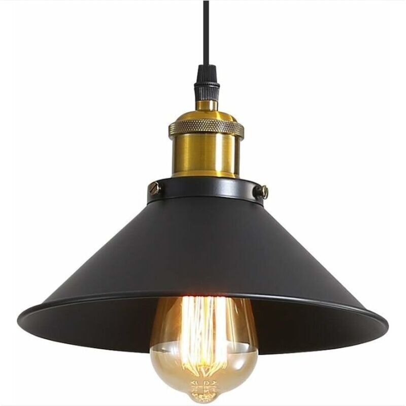 Industrielle Pendelleuchte, schwarze Deckenleuchte, Ø 22 cm für E27-Leuchtmittel, Vintage-Deckenleuchte mit Sockel und L...
