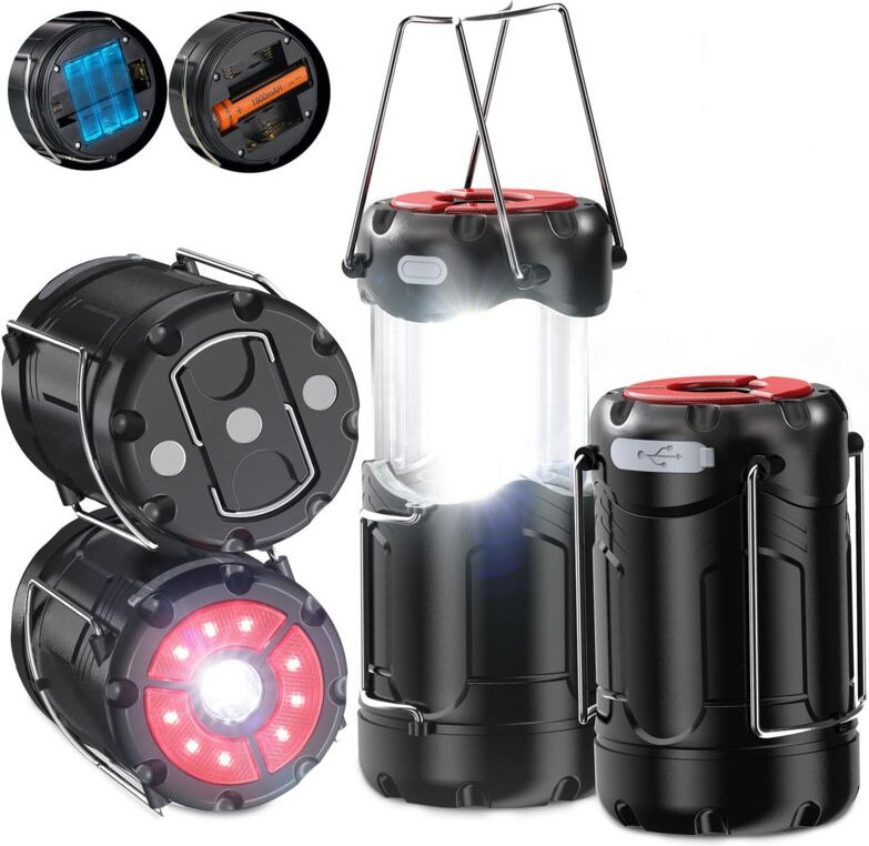 Longziming - 2er-Pack batteriebetriebene LED-Campinglaterne – COB-Tech-Laterne mit Magnetfuß und klappbarem Haken, robus...