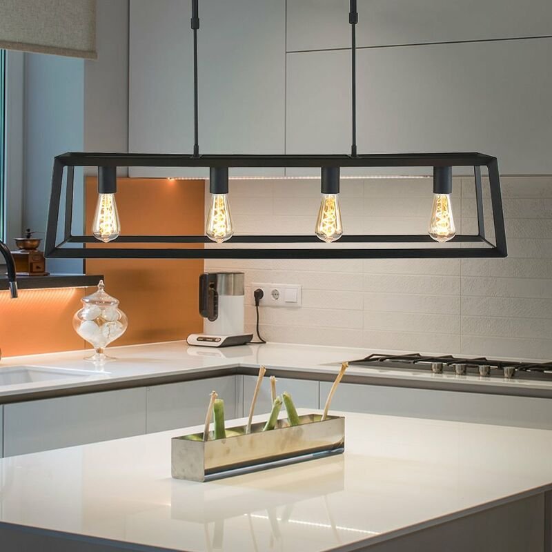 Hängeleuchte Hängelampe Pendelleuchte Esszimmerlampe Wohnzimmer, 4 flammig höhenverstellbar, Industriell Metall schwarz,...