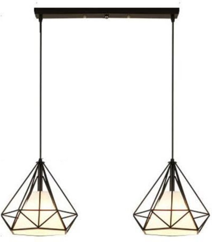 2-Flammig Pendelleuchte Retro Diamant Käfig Eisen E27 Höhenverstellbar für Flur Küche Schlafzimmer Wohnzimmer Cafét - Oh...