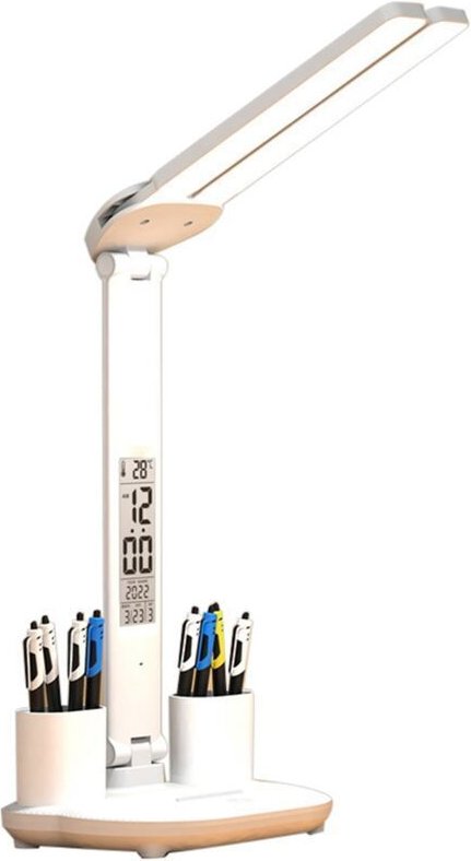 LED-Schreibtischlampe USB dimmbar Touch-Tischlampe faltbar mit Kalender, Temperatur, Uhr, Nachttischlampe für Studium, L...