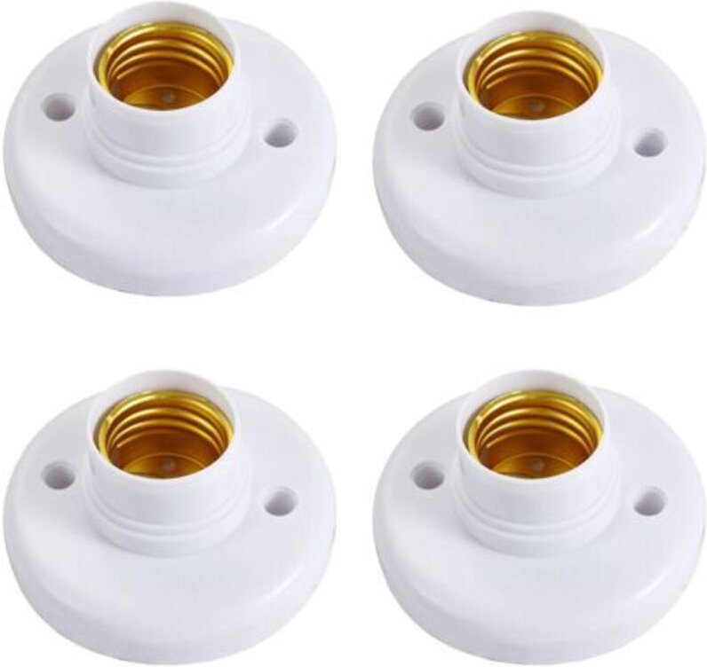 4 Stück Runde Lampenfassungen aus Kunststoff E27 – Set mit 4 Schraubfassungen – Weiß, 76 mm
