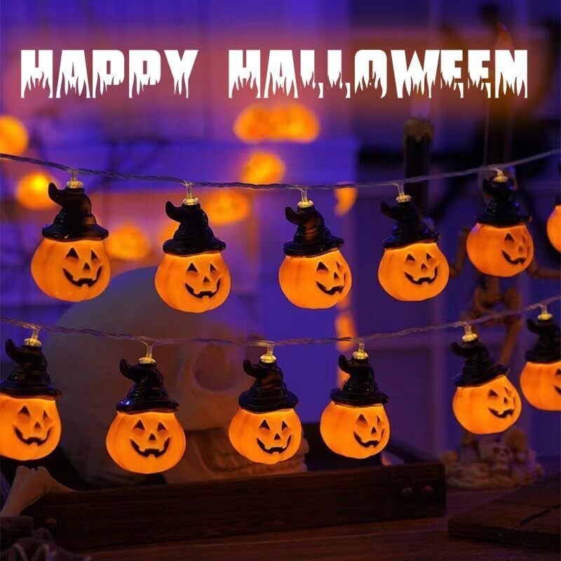 Halloween Lichterkette, 3 Meter 20 led Halloween Deko Indoor, Hut Kürbis Lichterkette Deko für Innen und Außen, Party, G...