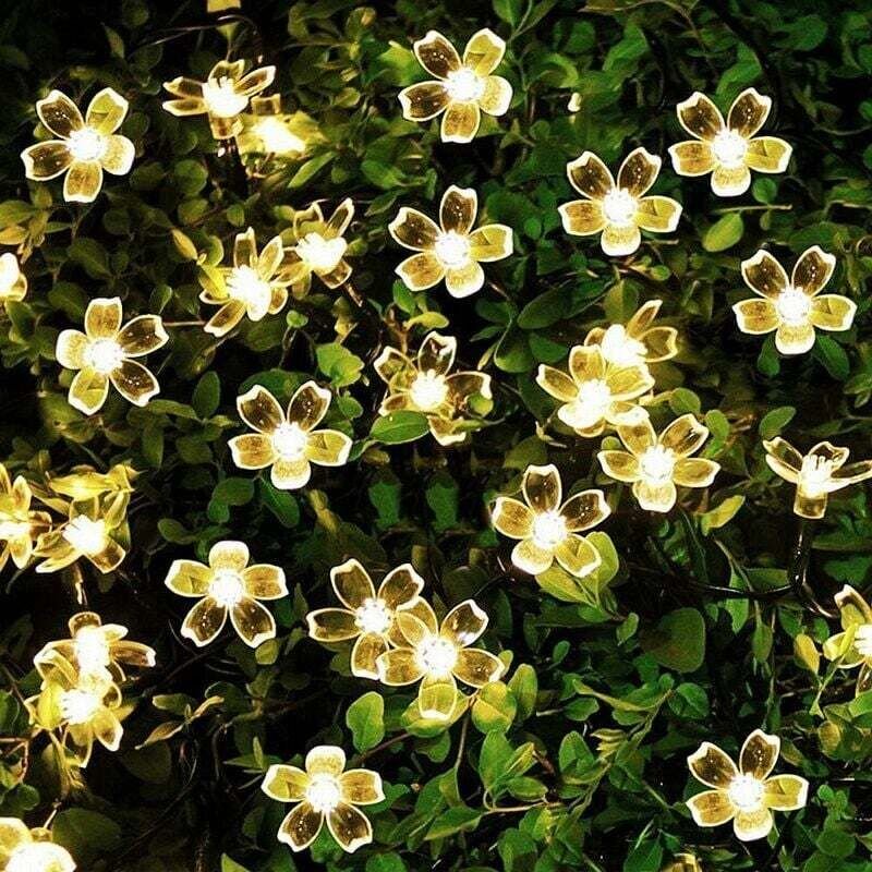 6,5 m lange, warmweiße LED-Solar-Lichterkette in Blumenform, Lichterkette für Gartendekoration, Hochzeit, Weihnachten, P...