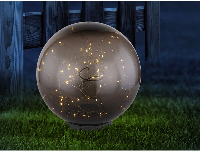 LED Solarkugel Garten - Leuchtkugel Ø 30cm mit Erdspieß, rauchfarbig