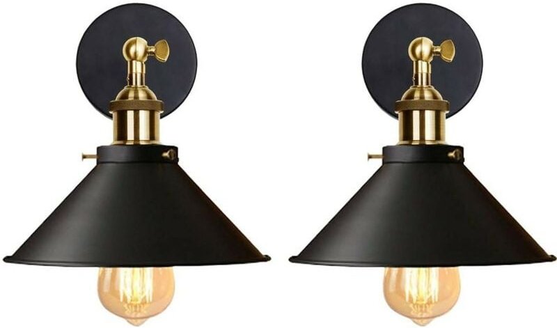 Wandleuchte 2 Stück, mit 180-Grad-Drehung – 220 mm, Retro-Stil, Schwarz (mit Glühbirnen)