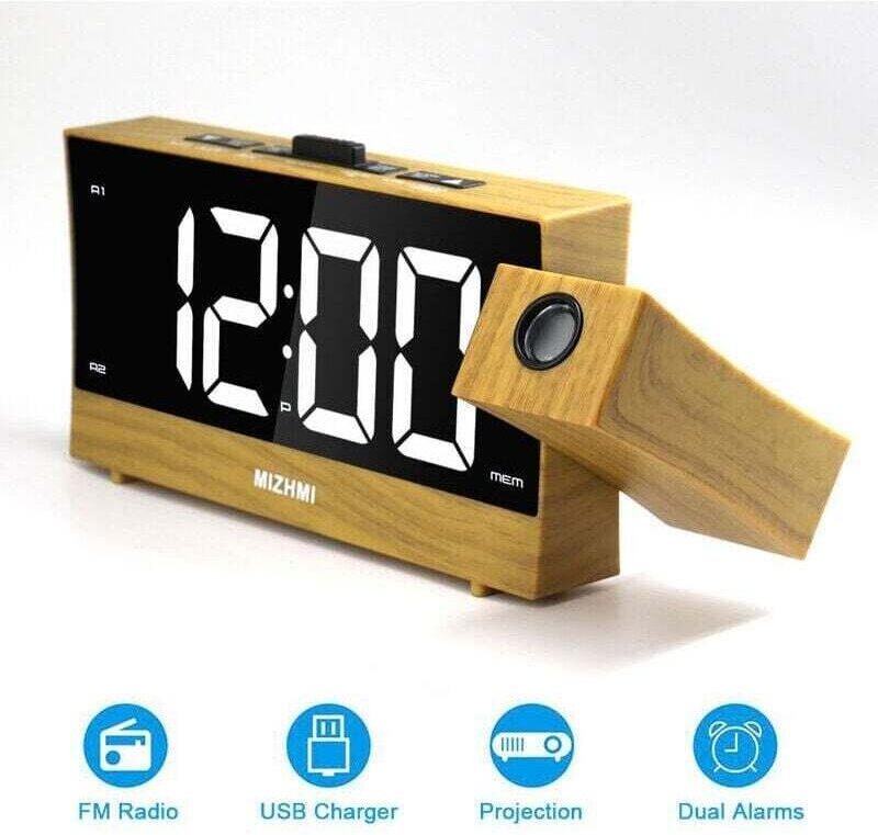 XU Deckenprojektionswecker, Deckenprojektorwecker mit Doppelalarm, Wecker mit großem Display, Schlummerfunktion, stufenl...