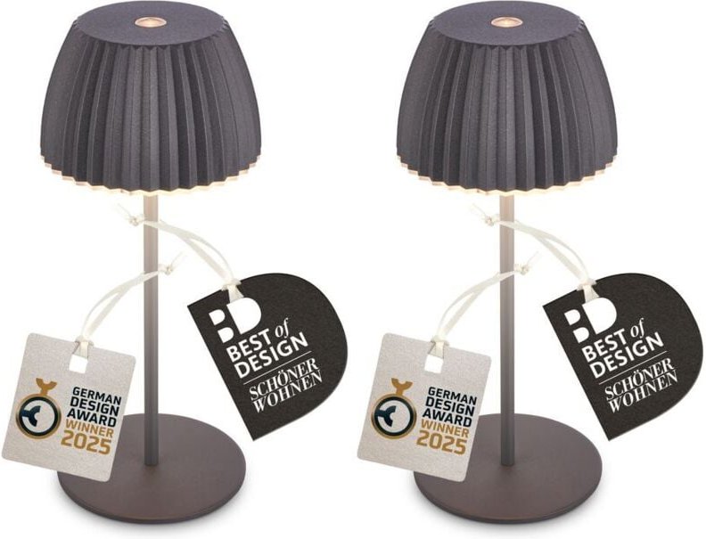 Briloner RIFFLE MINI 2er Set LED Tischlampe kabellos, Touch, Dimmbar, German Design Award Winner 2025, Anthrazit, Ø8,5 x...