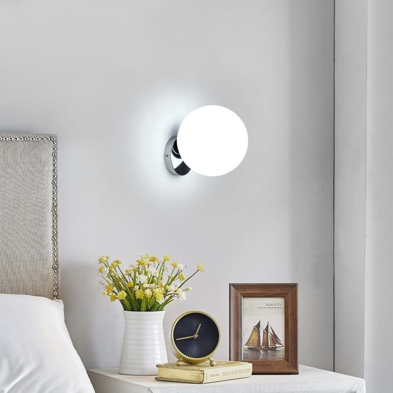 GOECO Design-Wandleuchte in Chromkugelform, Kugeldurchmesser 20 cm, E27-Fassung (Leuchtmittel nicht enthalten), für Wohn...