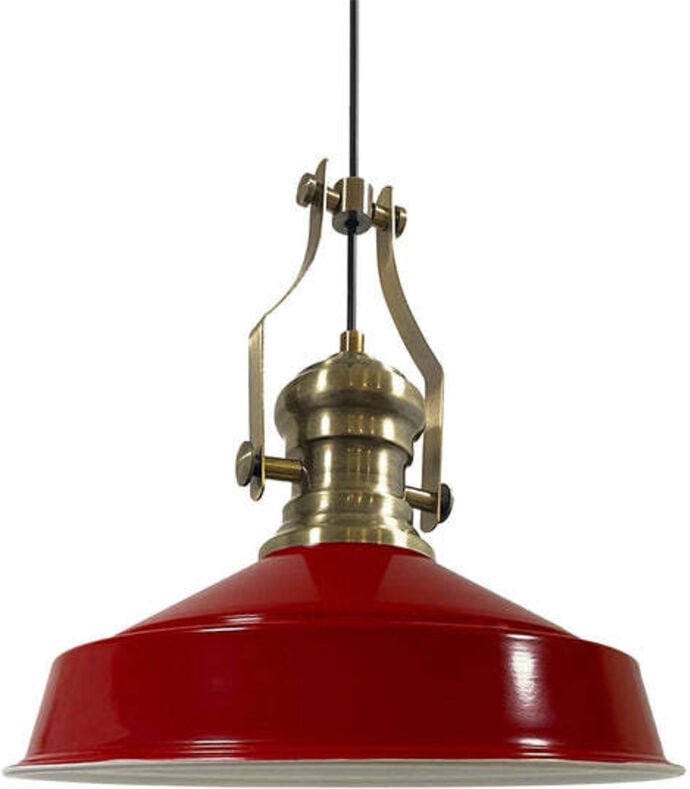 Handbemalte Industrielle Hängeleuchte aus Rot Metall – Vintage-Kronleuchter E27 Ø41 cm für Wohnzimmer, Schlafzimmer Oder...