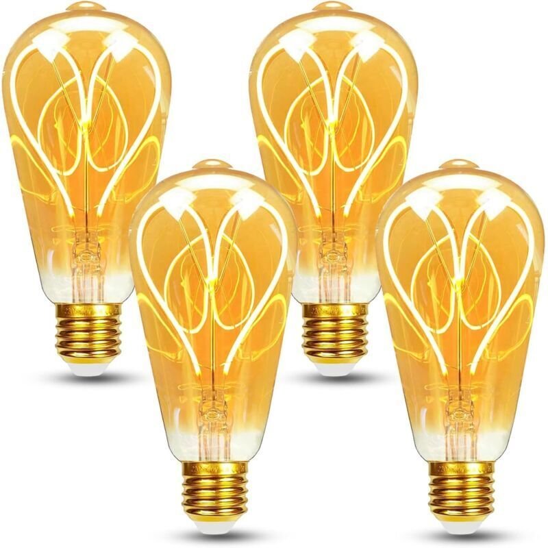 4er-Pack E27 Vintage-LED-Lampen, dimmbar, 4 W, ST64, warmweiß 2700 K, 360 lm, Edison-Stil, dekorative Retro-Lampen
