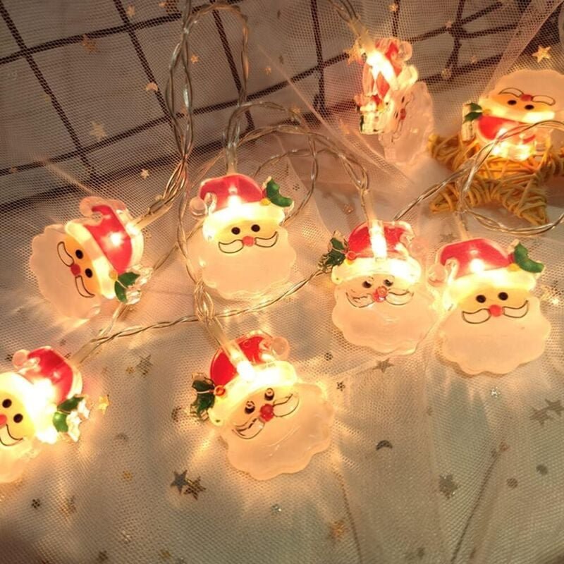 Lichterkette Weihnachten für drinnen, 1,5 m, 10 LEDs Warmweiß, Schneemann- und Weihnachtsmann-Lichterkette mit Batterie,...