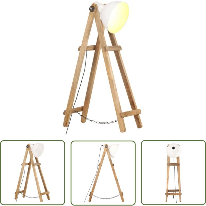 Thumbnail - The Living Store Stehlampe Weiß E27 Mango Massivholz - Vintage Lampe - Stehlampe - Holzleuchte - Industrielampen - Wohnz...