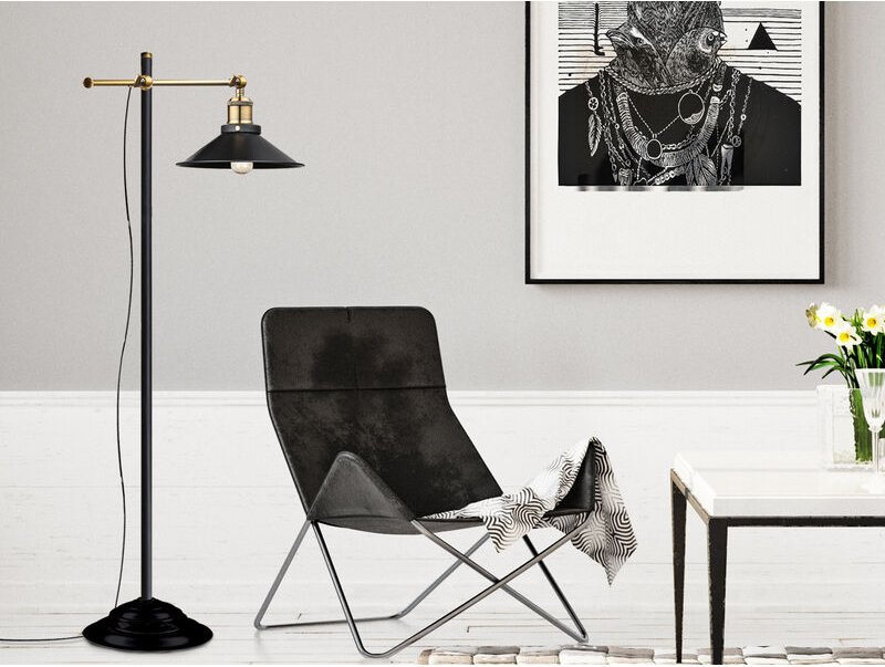 Led Stehleuchte mit schwenkbarem Metallschirm Schwarz, Höhe 155cm