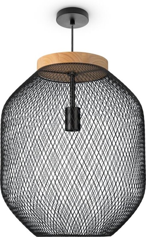 Pendelleuchte Esszimmerlampe Korblampen Metall Hängelampe Küche Industrie E27 Pendelleuchte - Typ 3, Schwarz-Holz(Ø40cm)...