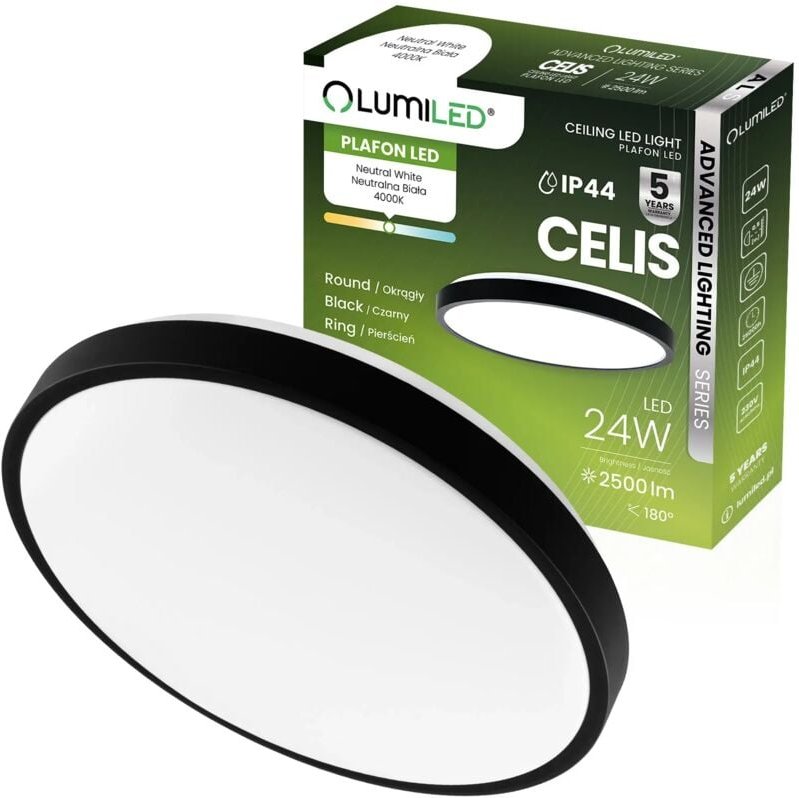 LED Deckenleuchte 24W 4000K 2500lm Rund IP44 Schwarzer Ring