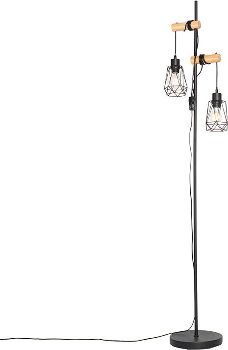 Land Stehlampe schwarz mit Holz 2 Lichter mit Schatten - Dami Frame