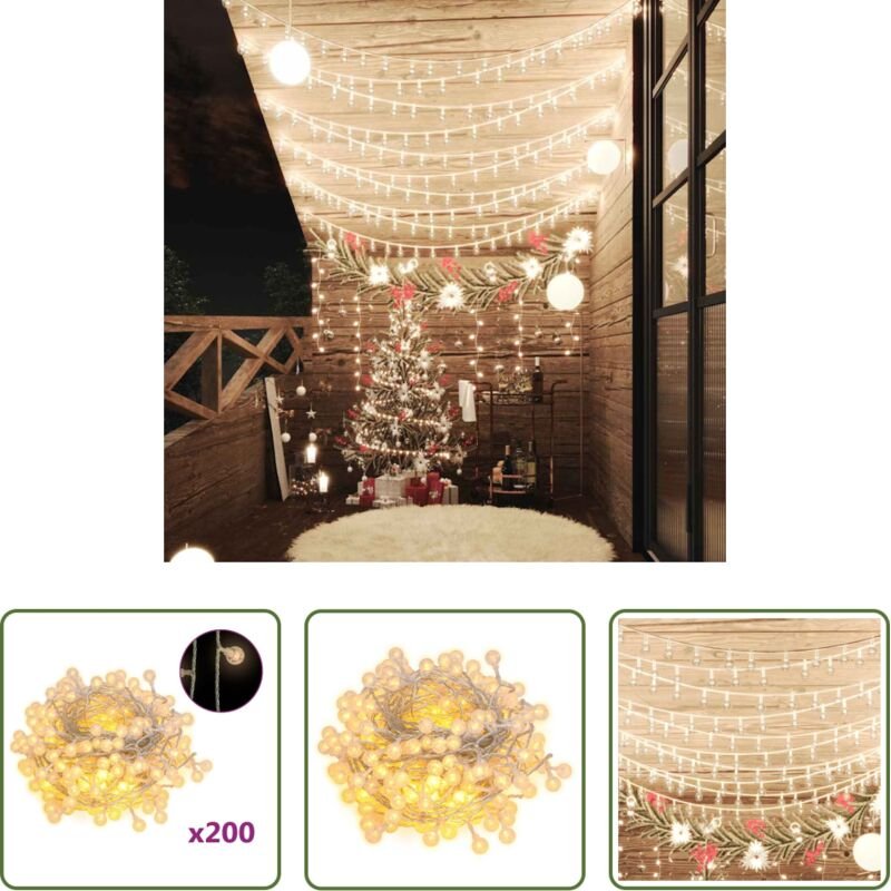 Weihnachtsbeleuchtung - Lichterkette Kugeln 20 m 200 LED Warmweiß 8 Funktionen