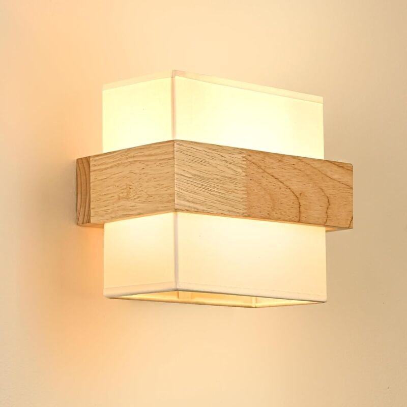 COMELY Vintage Innenwandlicht, industrielles Holzwandlicht E27, Retro -Wandlampe bleibt auf Stoff, Wandlampen Lounge Rau...
