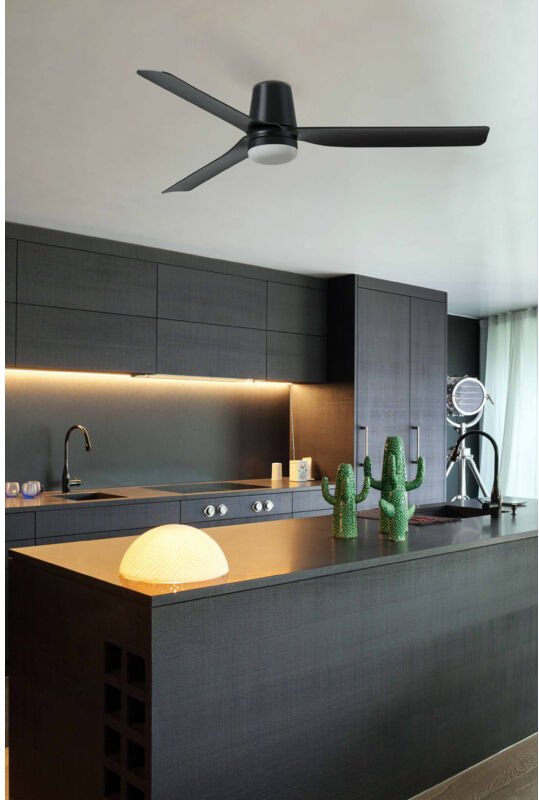 Faro Punt Tub Mittlere 3-Blatt-Mattschwarz mit Licht 3000 - 4200 - 6500 k Tuya Smart System