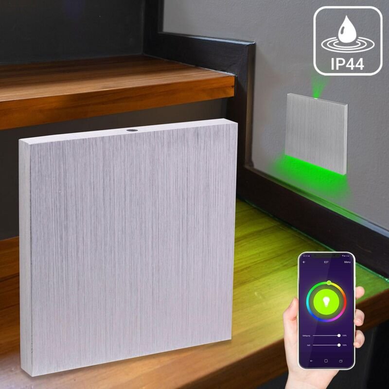 IP44 LED Treppenbeleuchtung 230V Wandeinbauleuchte eckig Alu-gebürstet - Unterteil Lichtfarbe: Smart Tuya RGB CCT 3W