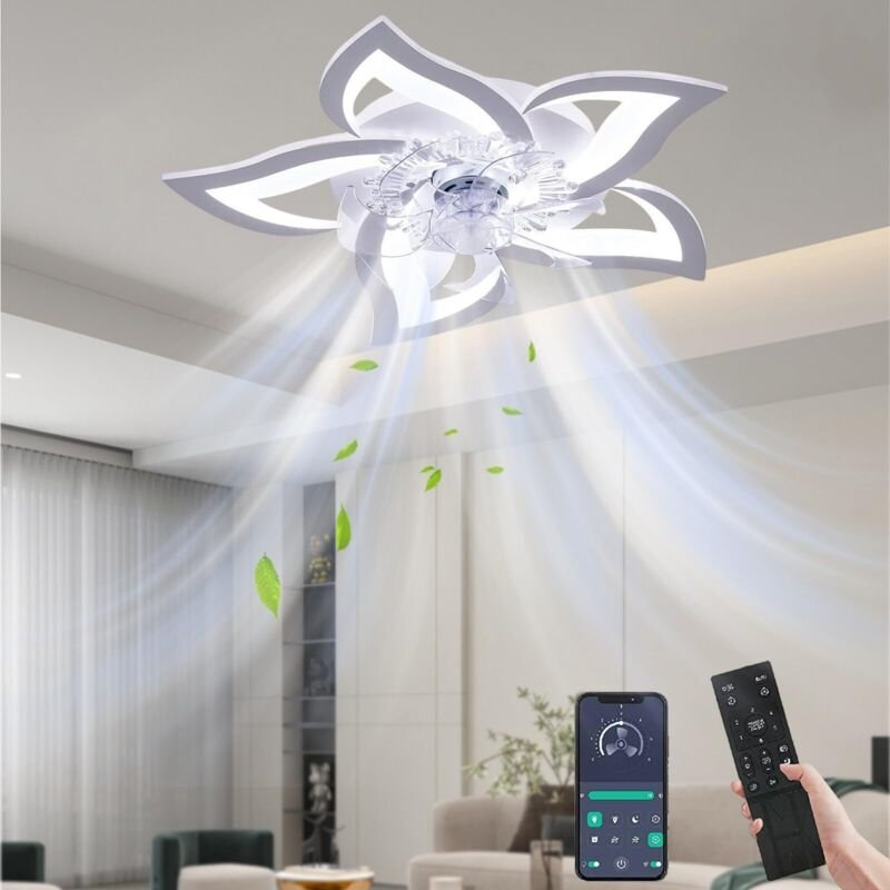 Blumen-Deckenventilatoren mit Beleuchtung, 27 Zoll kleiner, moderner Deckenventilator mit niedrigem Profil, dimmbare LED...