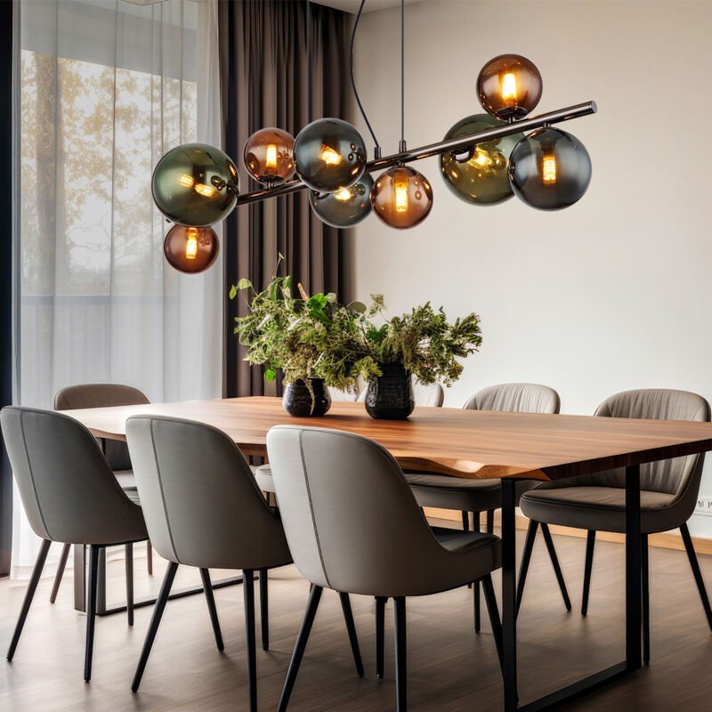 Thumbnail - Hängeleuchte Pendellampe Esszimmerleuchte Wohnzimmerlampe Küchenleuchte, Glaskugeln grau Metall, 9 Flammig G9, led 3,5W ...