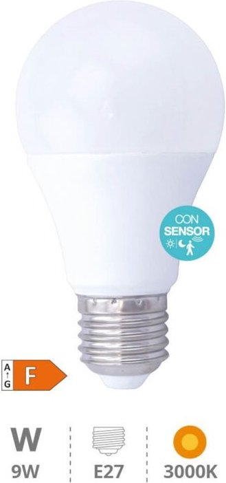 GSC - Standard-LED-Glühbirne mit Anwesenheits- und Dämmerungssensor 9W E27 3000K