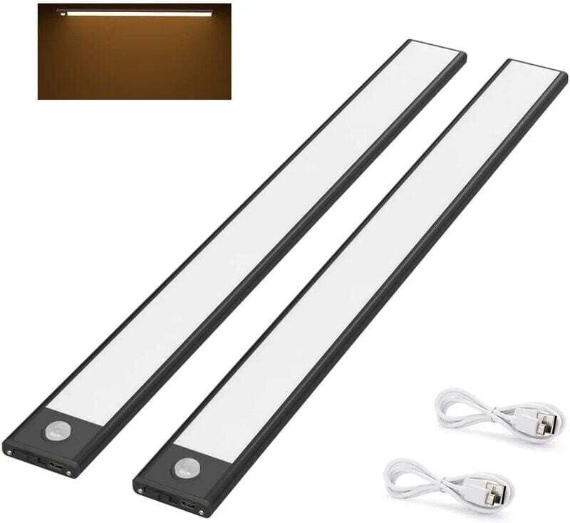 2er-Pack LED-Schrankleuchten, 40 cm, kabellos, per USB wiederaufladbar, magnetischer Bewegungssensor, 3 Beleuchtungsmodi...
