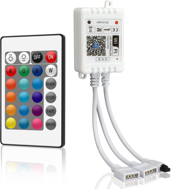 12 V-24 V WiFi RGB LED-Controller, MINI-LED-Controller mit 24-Tasten-IR-Fernbedienung für 5050 3528 LED-Streifen, kompat...