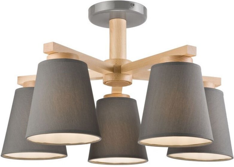 Lamkur Lighting - Lamkur Ellie Halbbündige Deckenleuchte mit mehreren Armen, Stoffschirme grau, 5x E27