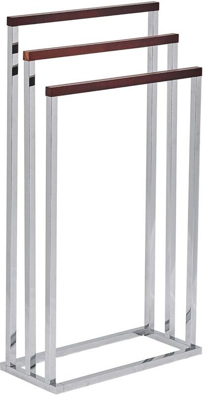 Handtuchständer Silber Braun Stahl Kiefernholz 3 Arme Freihstehend Badeaccessoire Badezimmer