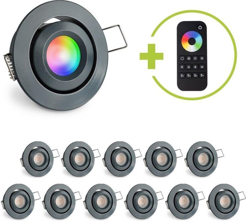 Einbaustrahler Mini schwenkbar Matera 3W RGBW IP44 - Farbe: anthrazit RAL 7016 - Anzahl: 12x