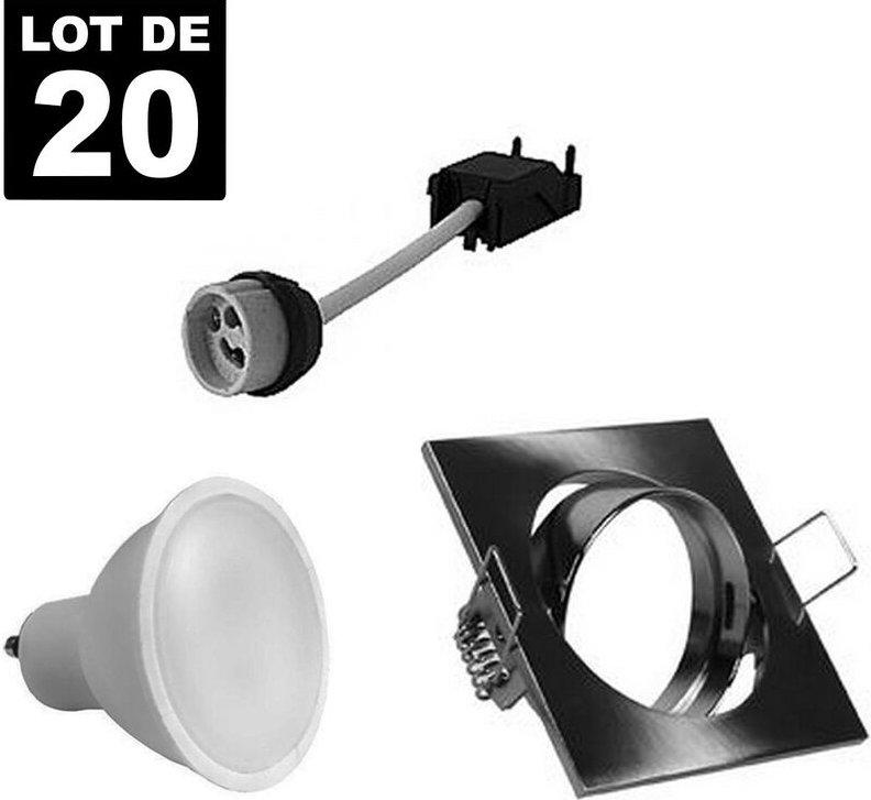 Europalamp - 20 Einbaustrahlers 7W Kaltweiß quadratisch einbaubar schwenkbar Alu gebürstet GU10 led 6000k