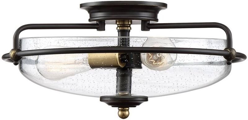 Quoizel - Elstead Griffin Bowl Semi Flush Deckenleuchte Palladio-Bronze mit Akzenten aus verwittertem Messing