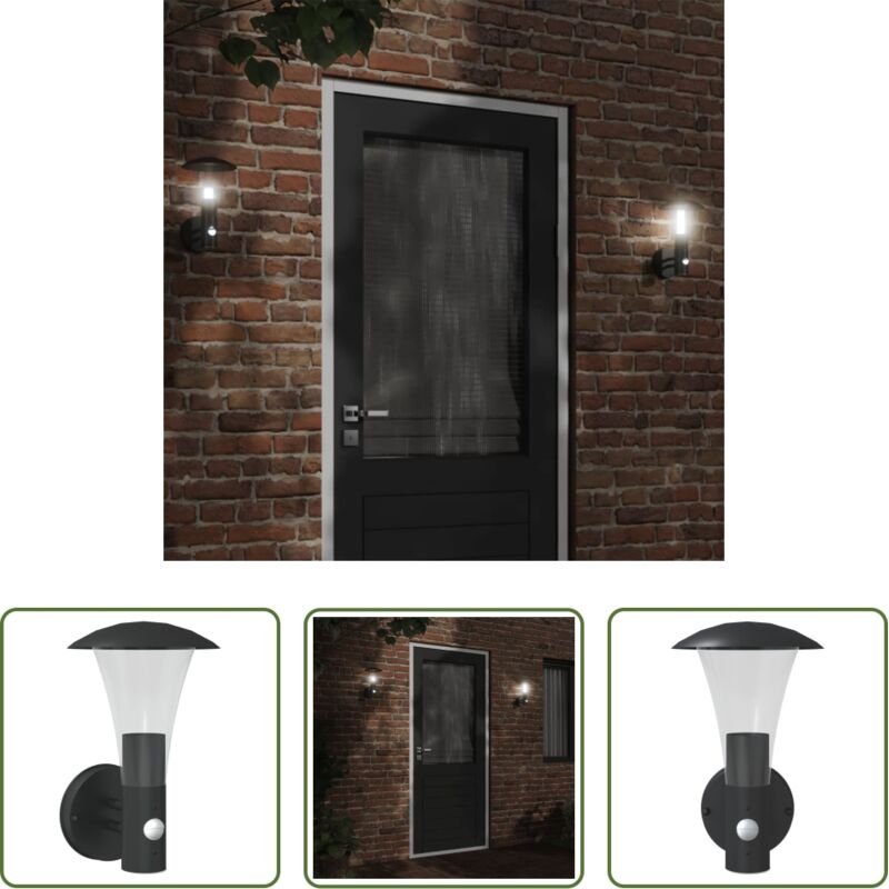 Außenwandleuchte - Außenwandleuchte mit Bewegungsmelder Schwarz Edelstahl