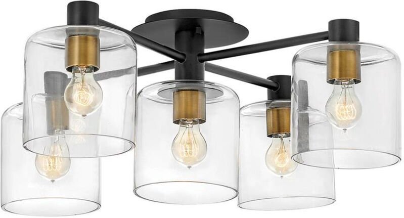 Elstead - Hinkley Axel Halbbündige Deckenleuchte mit mehreren Armen, Schwarz mit Heritage-Messing