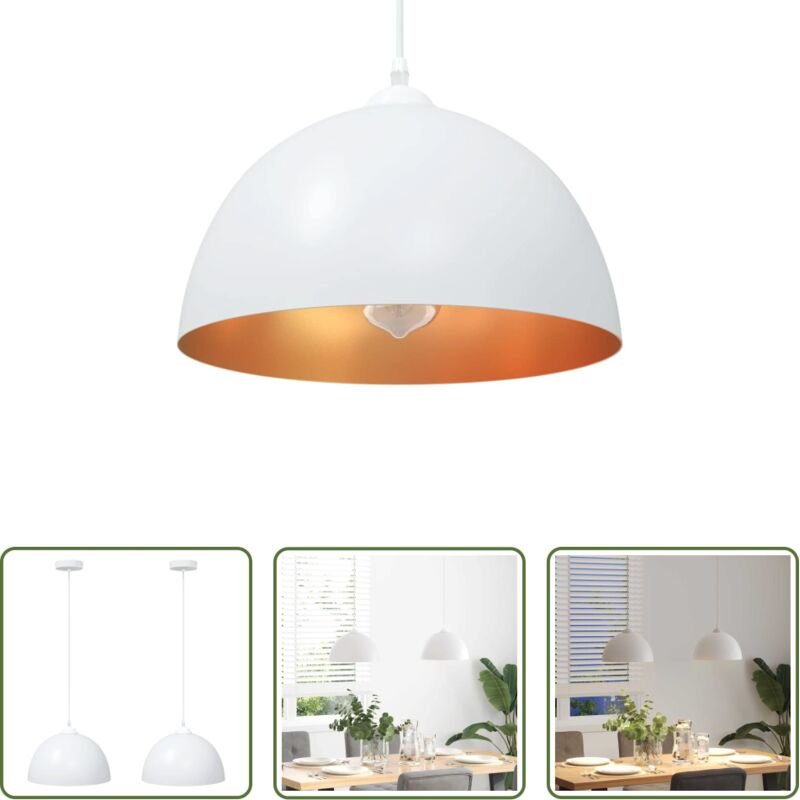 Vintage-Design - Pendelleuchten 2 Stk. Höhenverstellbar E27 Weiß Ø 30 cm Metall