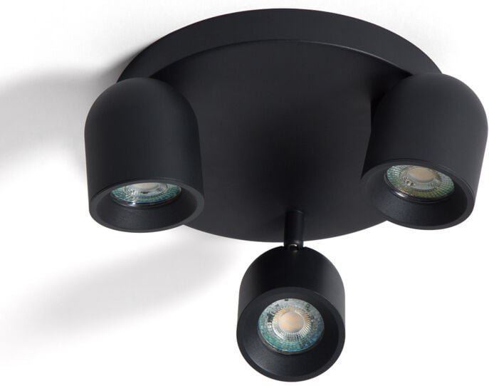 Ledkia - Deckenleuchte Rund Ausrichtbar Aluminium 3 Strahler Caleb Schwarz