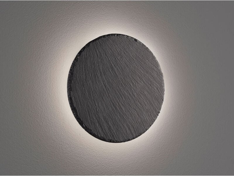 Led Wandleuchte raven aus Naturschiefer flach & rund für Innen, ø 20cm