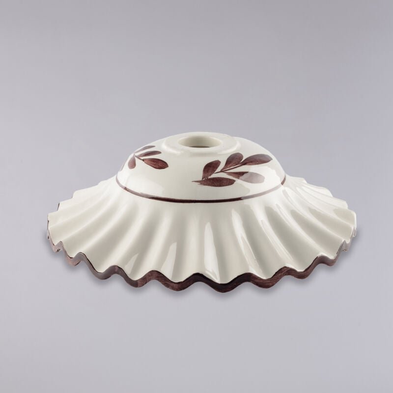 Diffusore in ceramica diametro 30 bianco lucido e marrone con decoro a mano palme H.9 - Ø30