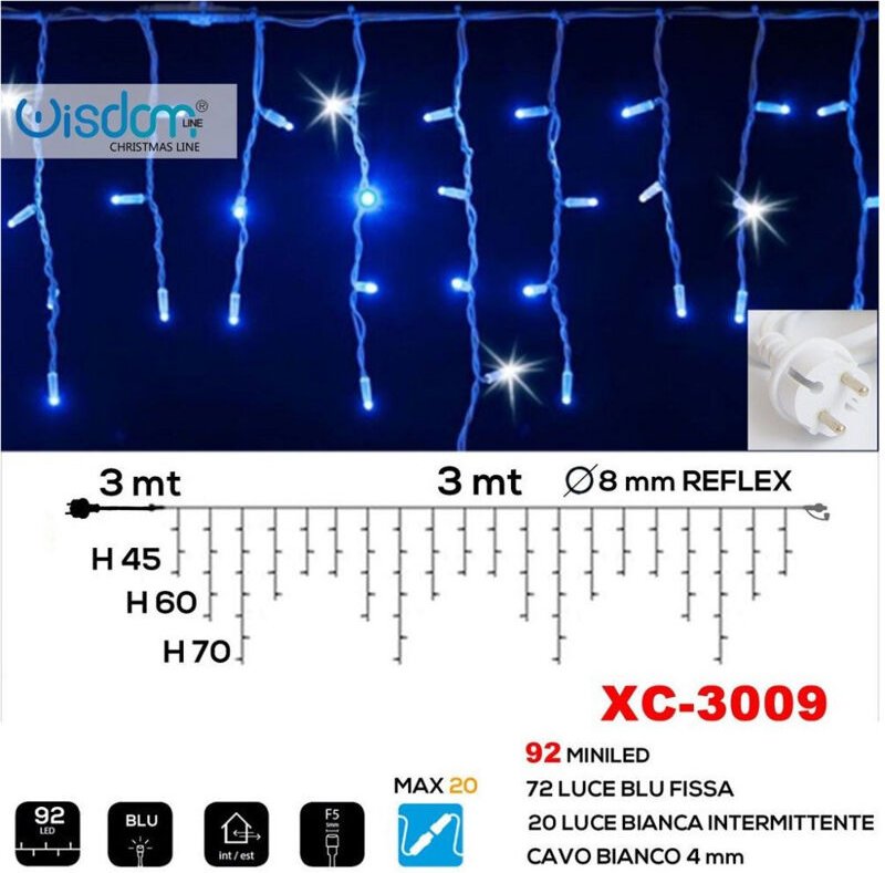 Thumbnail - Trade Shop Traesio - Trade Shop - weihnachtslichtervorhang 92 leds festes blaues licht + blinkendes weisses licht XC-300...