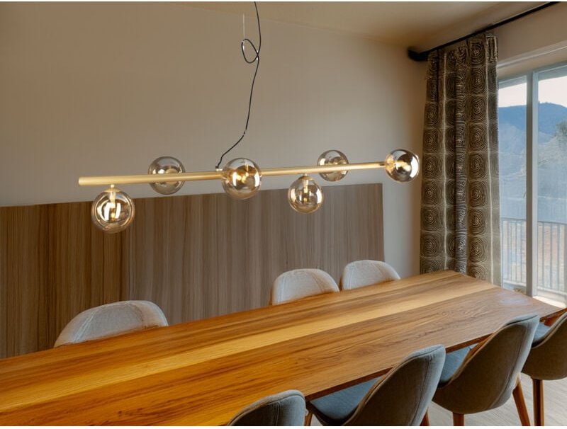 Pendelleuchte neptun 6 flammig Messing & Amberglas 200cm lang, Breite 144cm