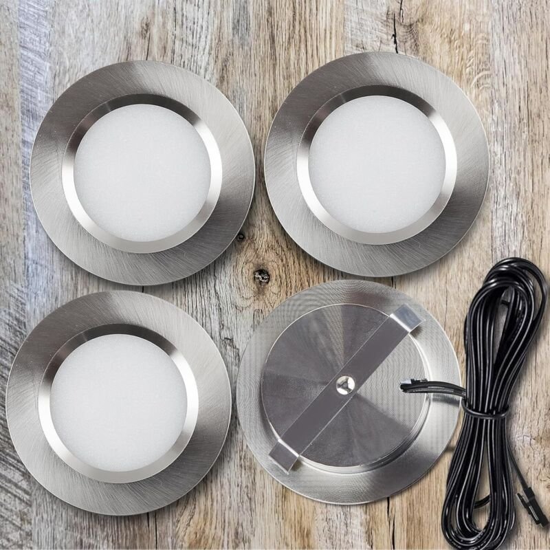 1er Set Möbelleuchte 12V ultra flach 3W LED-Einbaustrahler 55mm Lochausschnitt mit 2M Kabel IP44 Deckenspot für Spiegels...