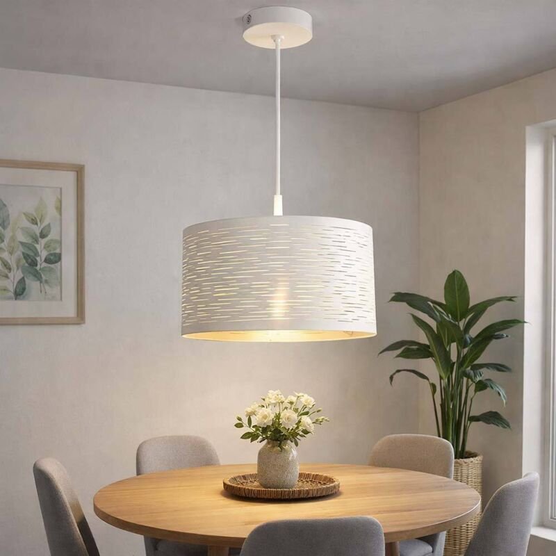 Globo Lighting - Hängeleuchte Pendellampe Schirmleuchte Wohnzimmerlampe in weiß, Metall chrom, rund, 1x E27, DxH 38x120 ...