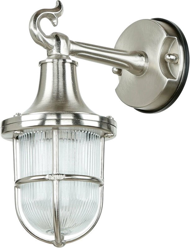 Außenwandleuchte Messing Riffelglas IP64 E27 Maritim in Nickel Wandlampe Haus Hof Garten