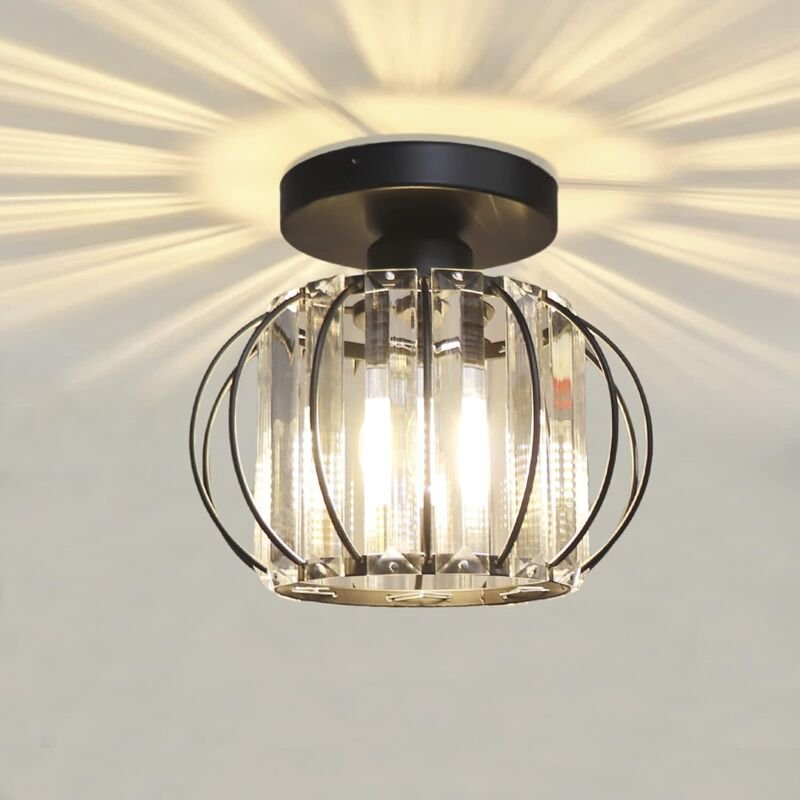 Deckenlampe Kristall Schwarz, E27 Moderne Deckenleuchte Vintage Käfig Lampenschirm für Eingang Flur Schlafzimmer Wohnzim...